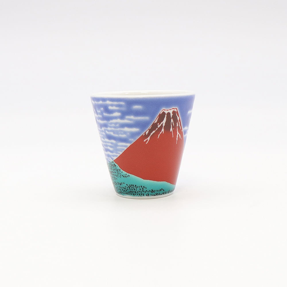 Kutani Ware Cup (Red Mt. Fuji, 2.16"x 2.08") Made in Japan 1 each