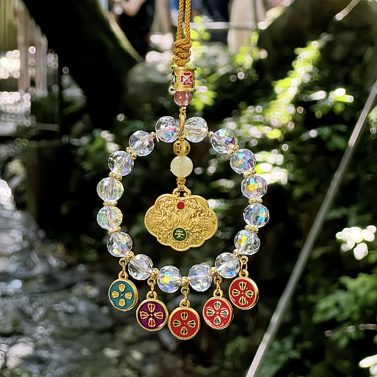 Chinese FiveWealth Deities Colored Glass Car Charm