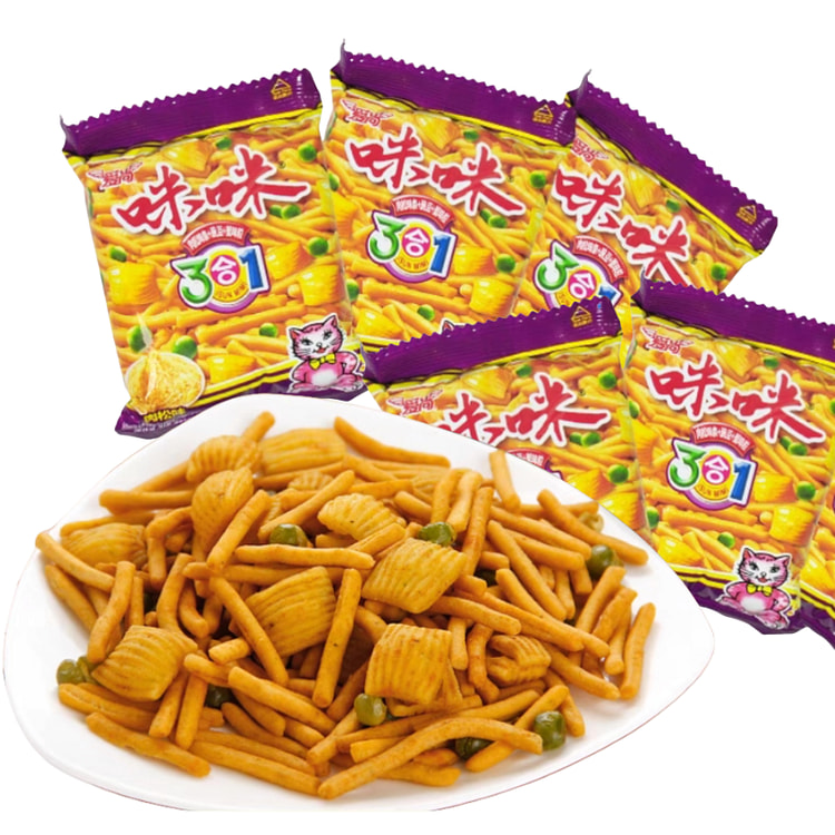 咪咪虾条三合一 虾味蟹味粒青豌豆三合一 怀旧休闲美味儿童零食 10g*5小袋
