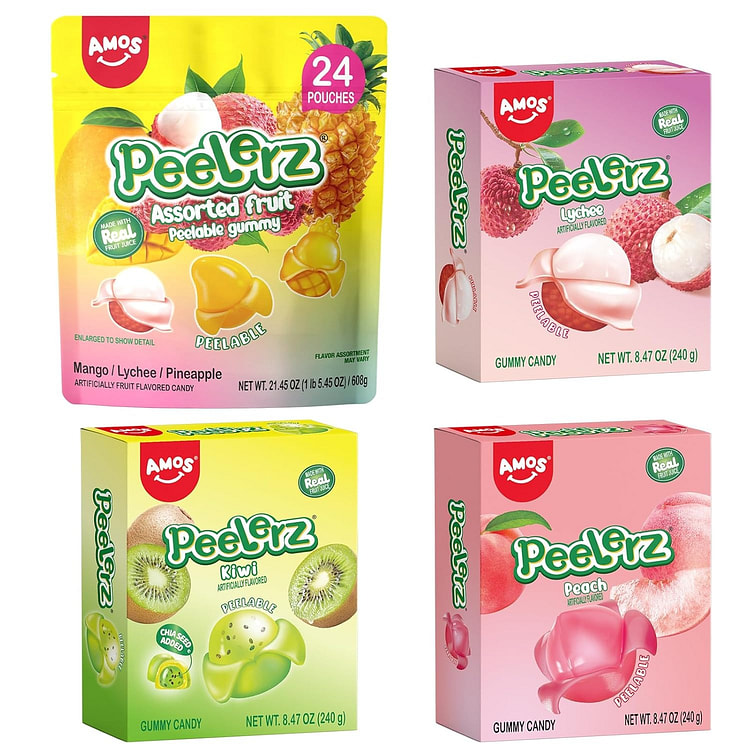 AMOS Peelerz Fruit Gummy Candy Pouches & Boxes