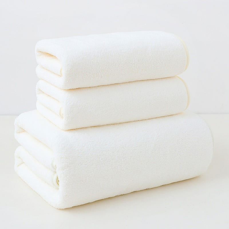 Coral fleece towel and bath towel set Off white 1 count