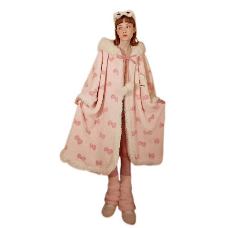 Hello Kitty Bow Cape Women’s Homewear/Coral Velvet Nightgown -Size L 1 Pc 1 count