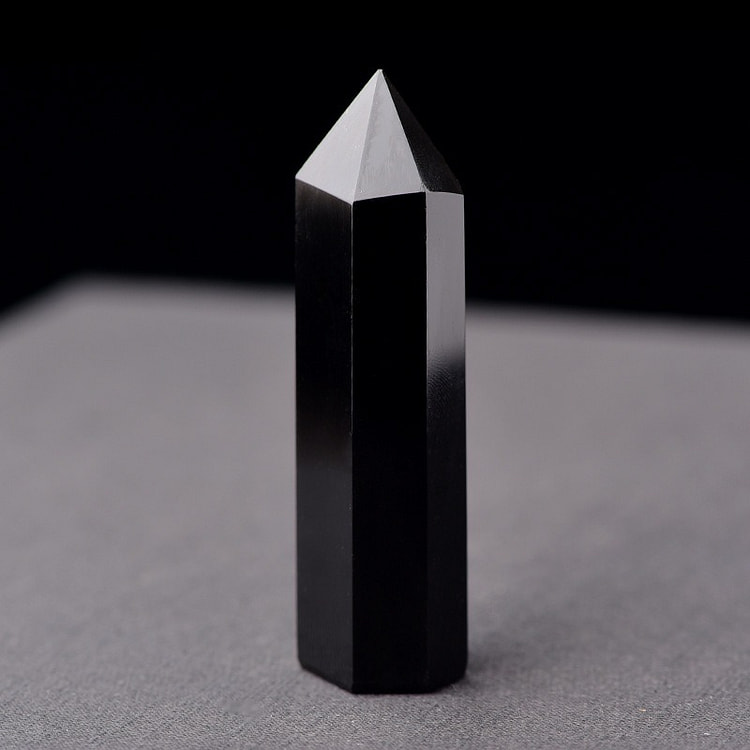 黑曜石六棱单尖柱摆件原石打磨瑜伽能量原石六角柱水晶5-6cm
