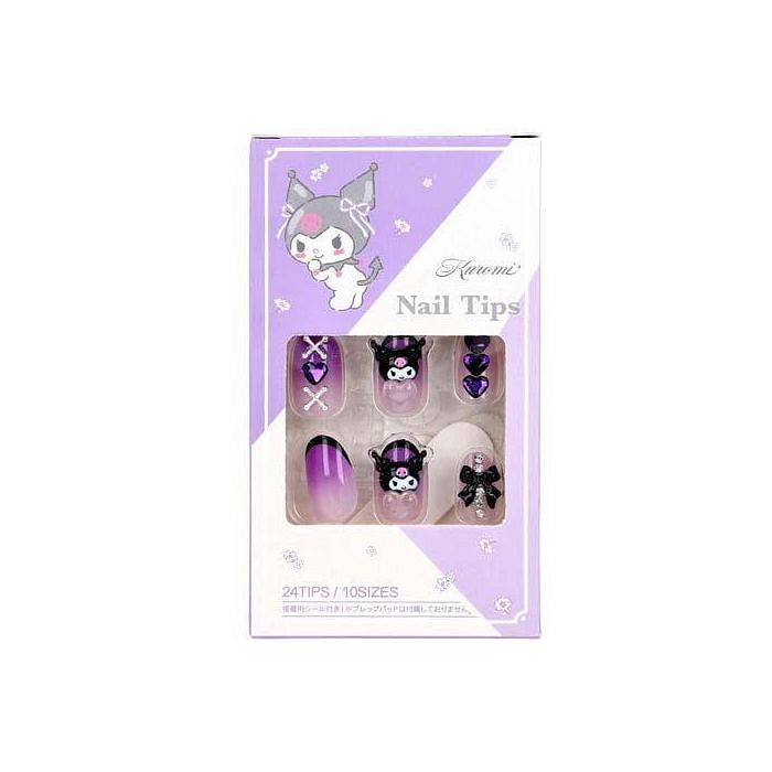 Santan x Japan Sanrio 库洛米 卡通穿戴甲美甲贴 - 黑紫色系（24枚入/10种尺寸） 1套