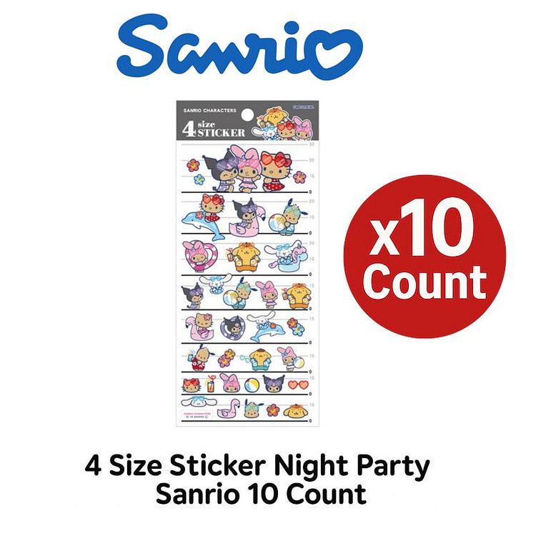4 尺寸贴纸夜派对 Sanrio 10 张 2