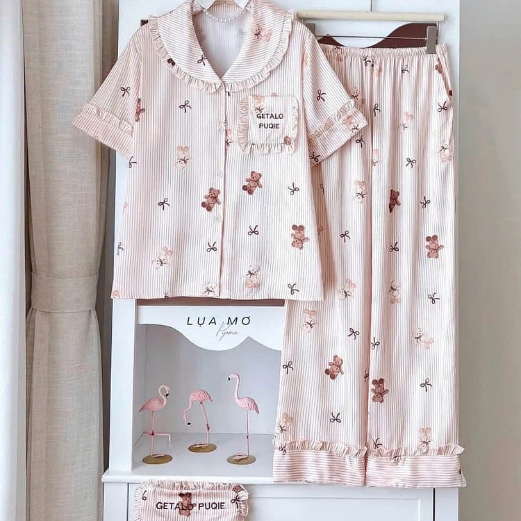 Premium Silk Pajamas Brown Pattern SSLP Set 1 count
