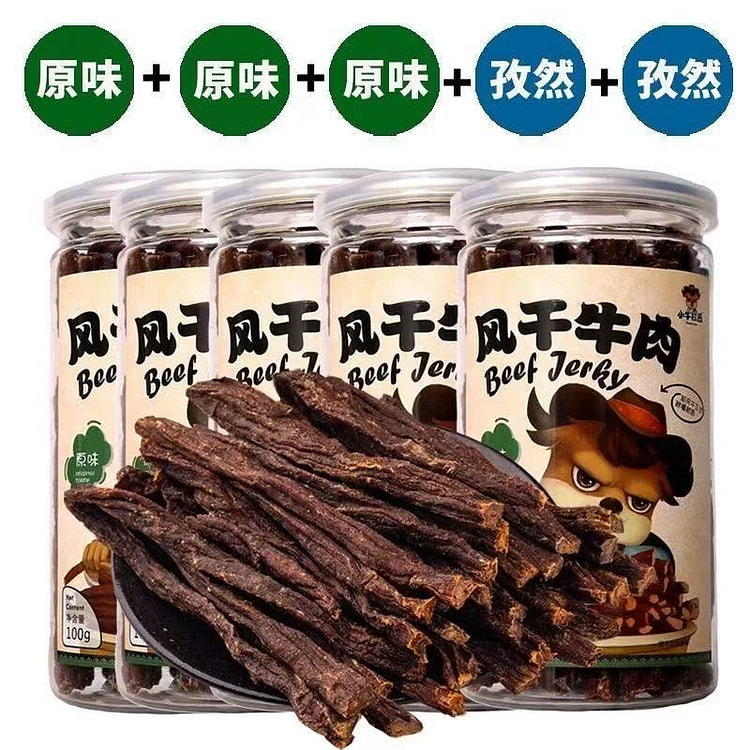 小牛拉图 内蒙古风干手撕牛肉干3原味+2孜然5罐