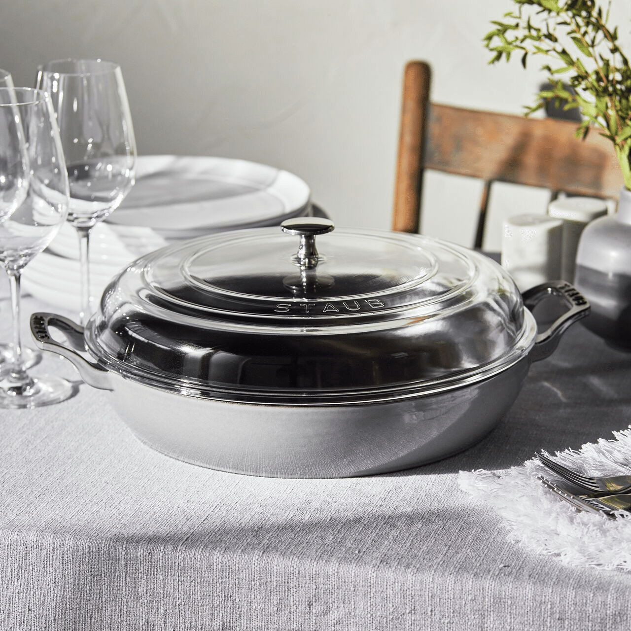 STAUB Cast Iron 3.5-qt Braiser with Glass Lid 3.5-qt / Graphite Grey 1 each