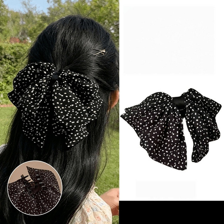 Chiffon Vintage Polka Dot Bow Hair Claw 5cm Black 1 count