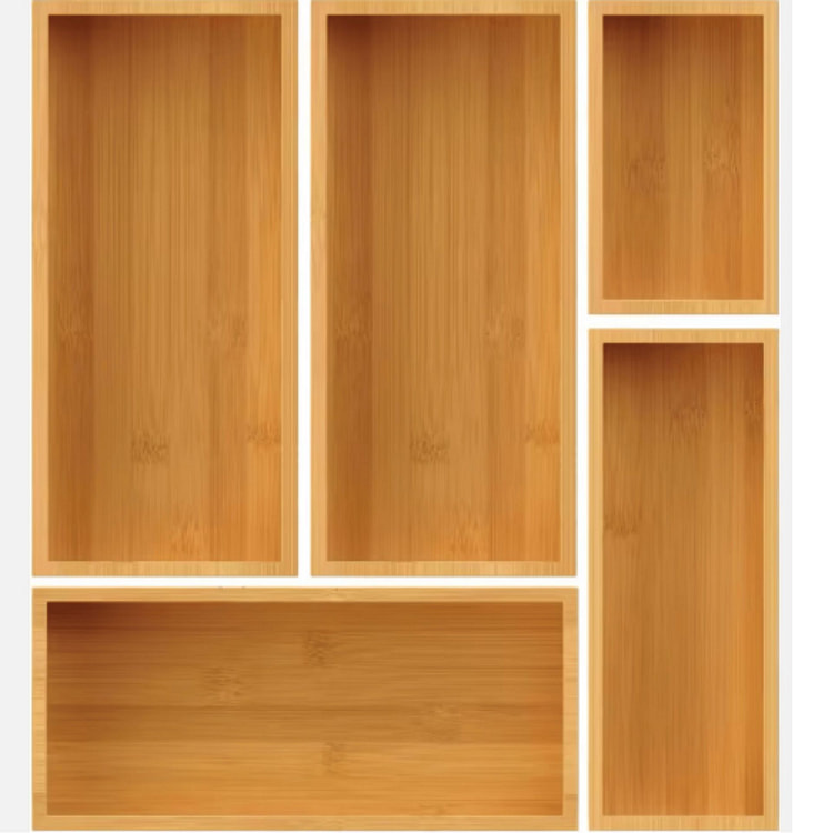 5 件套竹制抽屉整理器套装