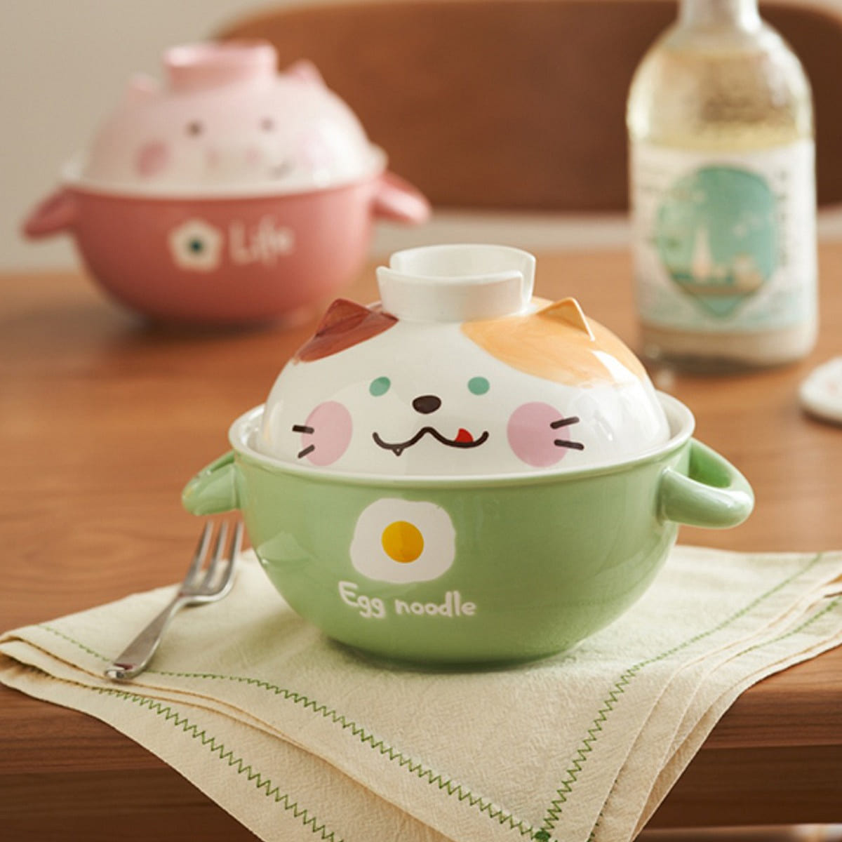 Cartoon Ceramic Noodle Bowls with Handles Kitty 1 each