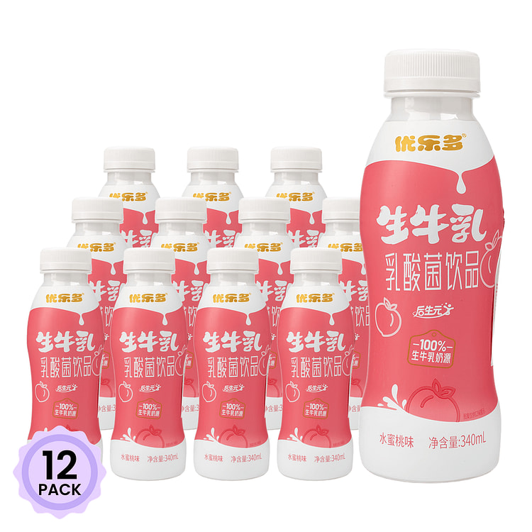优乐多 生牛乳乳酸菌饮品(水蜜桃味) 340 毫升*12 包