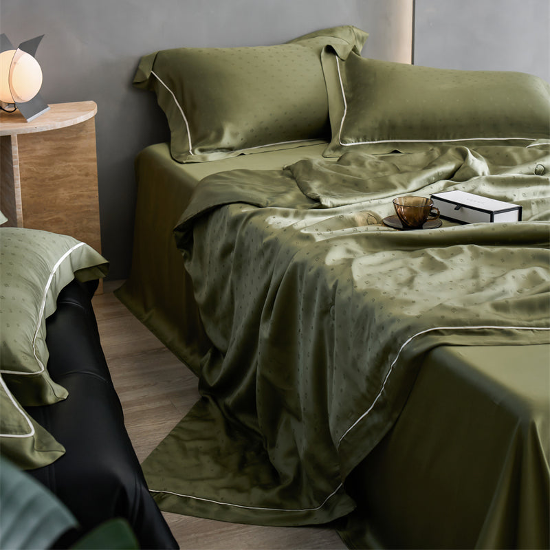 Tencel Cooling Quilt 4Pcs Set Olive Green-Double 2000 グラム