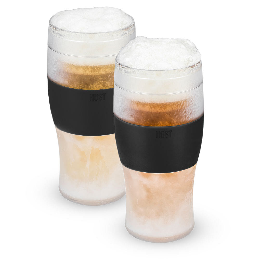 Host FREEZE Beer Glasses, Frozen Beer Mugs, Freezable Pint Glass Set, Insulated Beer Glass to Keep Your Drinks Cold, Double Walled Insulated Glasses, Tumbler for Iced Coffee, 16oz, Set of 2, Black 16 oz