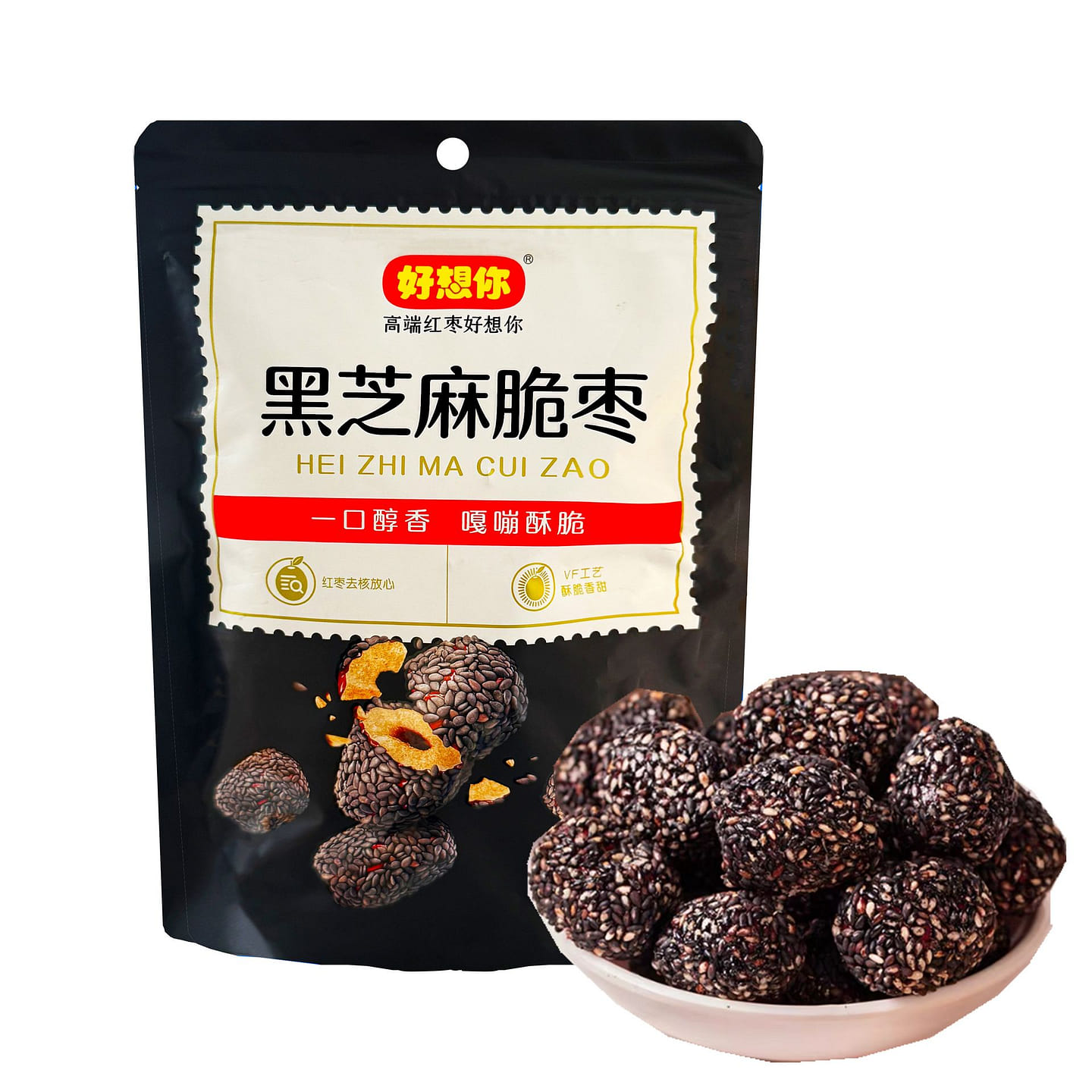 好想你 黑芝麻脆枣 网红脆枣无核红枣 红枣小吃 108 克