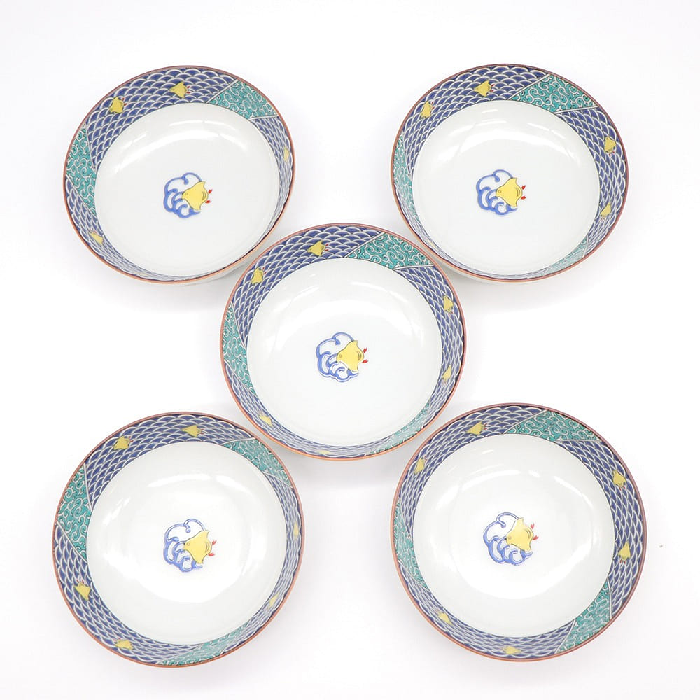 Kutani Ware Handmade Serving Bowl 5set (Blue Wave, 4.80 x 4.80) Made in Japan 5 each