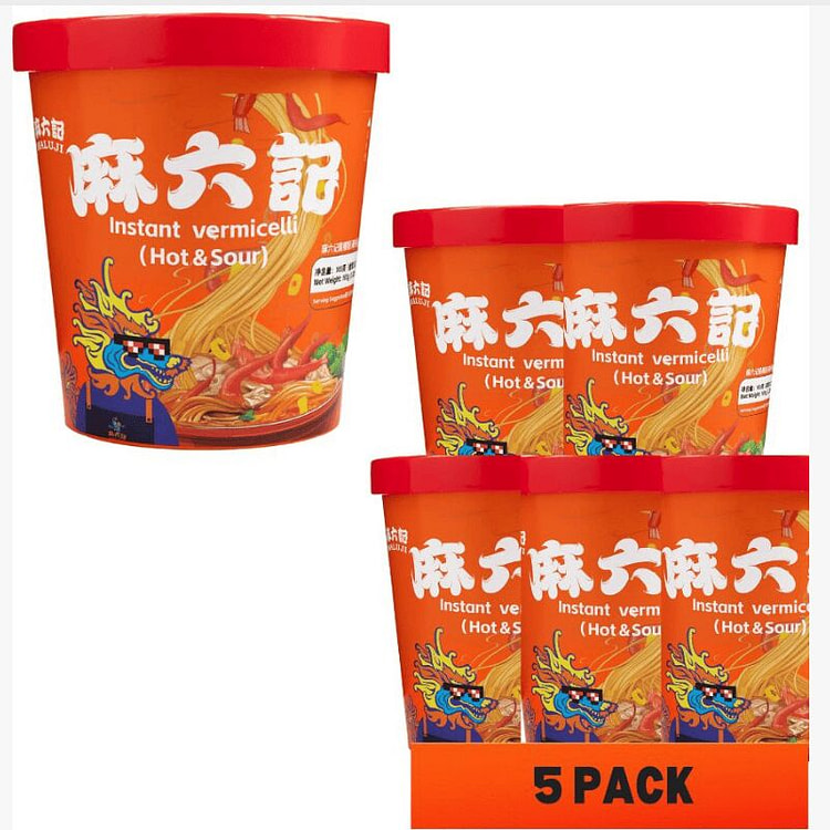 麻六记 酸辣粉海外版（干粉） 红薯粉165g*5桶 165 克