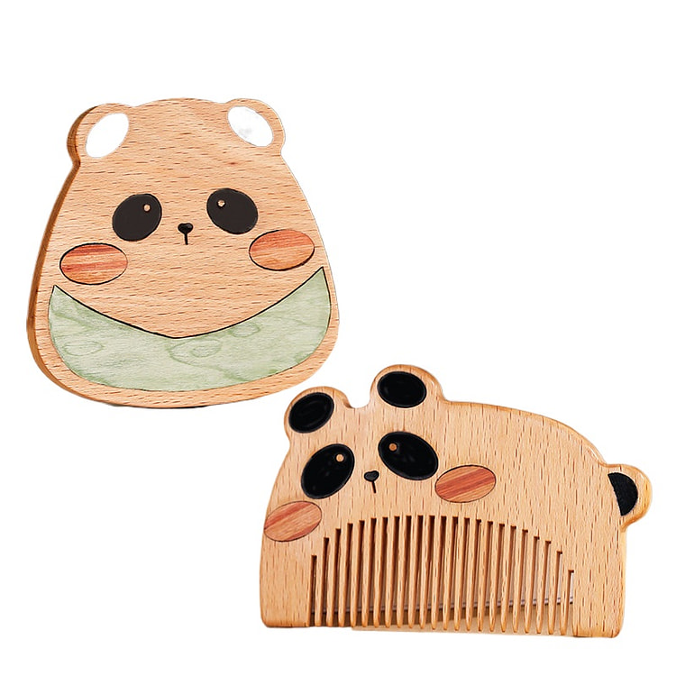 宫里上新 梳子熊猫镜子套装随身镜檀木梳礼盒 1 盒