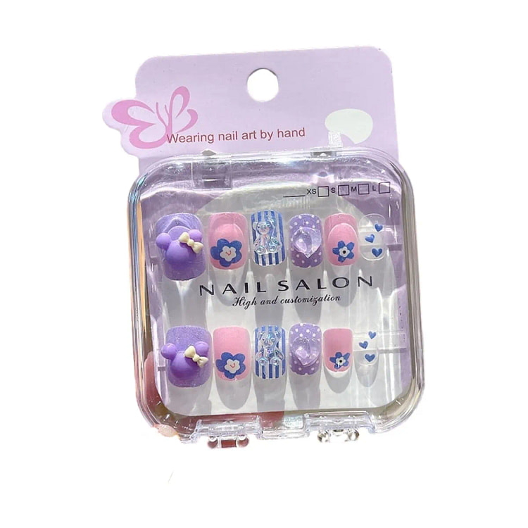 儿童穿戴甲可拆卸甲片 女童 指甲贴-紫色 1 盒