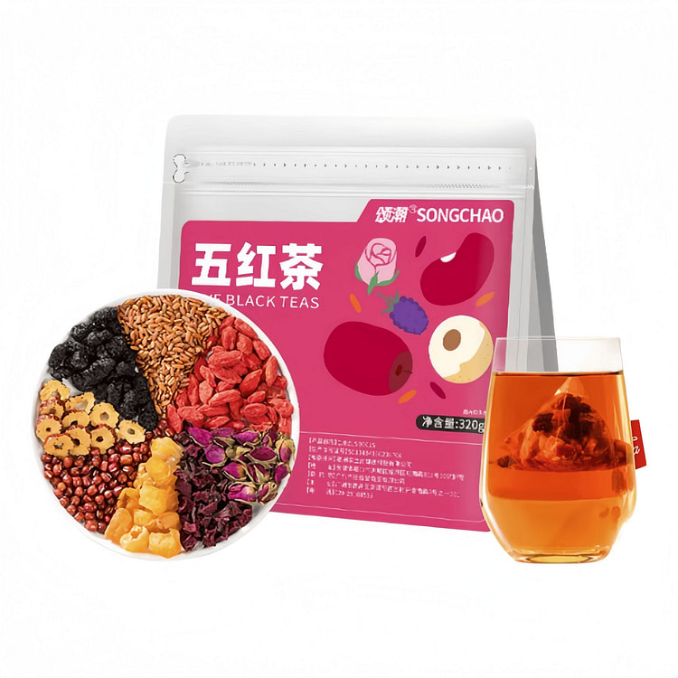 颂潮 五红茶玫瑰花枸杞红枣茶包 320g*1袋 320 克