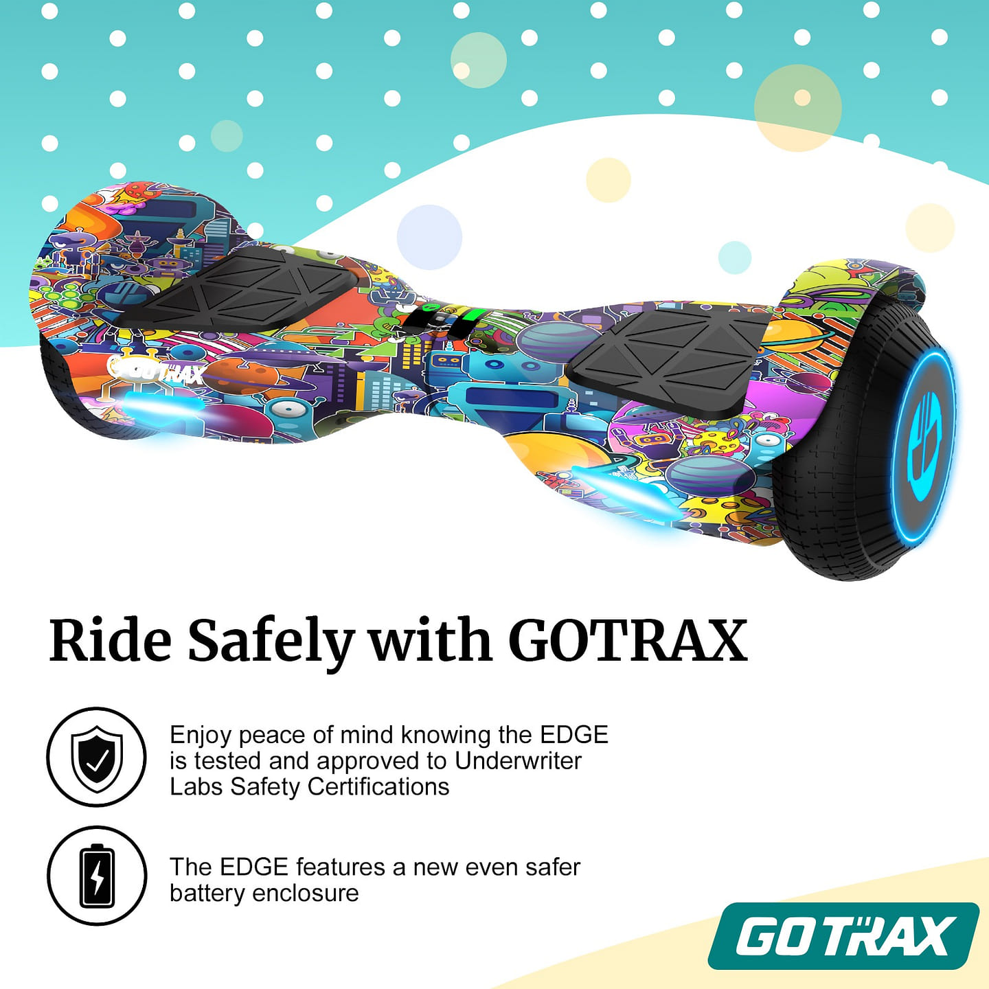 Gotrax Edge Hoverboard for Kids Adults with 6.5 Tires 6.2mph &2.5 Miles, Galaxy 1 each