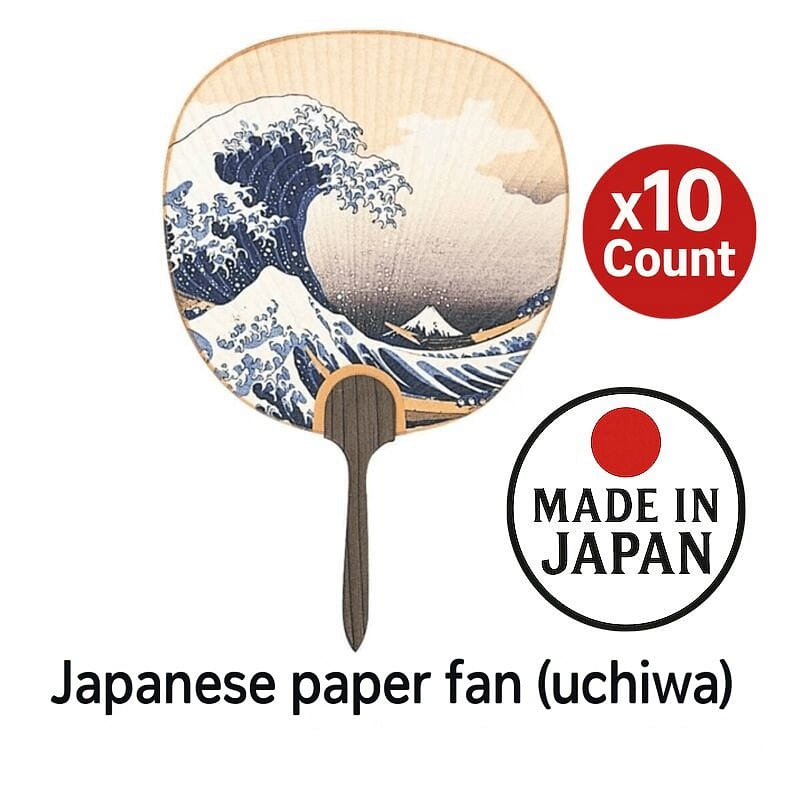 Japanese Paper Fan Hokusai Great Wave 10 Count 1 bunch