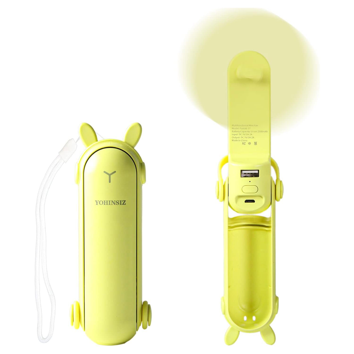 Get Personal Handheld Mini Fan With Power Bank And Flashlight Yellow ...