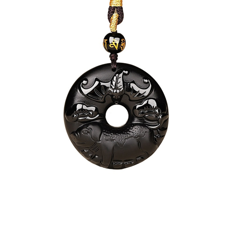 吉照堂 8A级黑曜石吊坠 猪37.6*37.6mm 1 盒