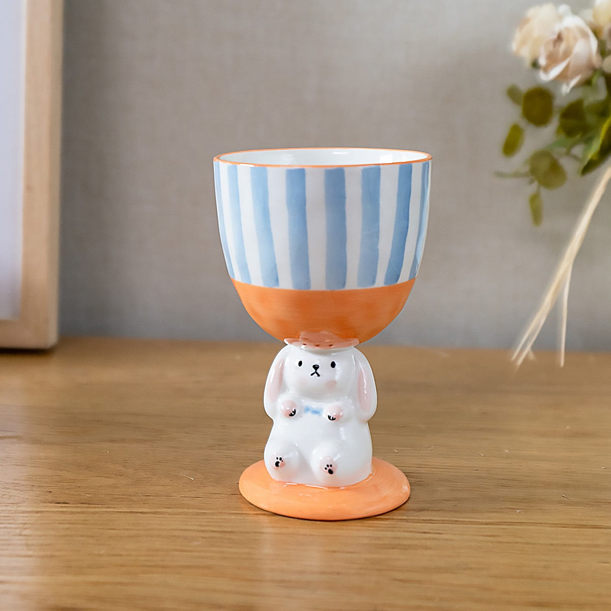 Novelty Bunny Cup Lovely Ceramic Mug Goblet Ideal Gifts Blue Stripe 1 each