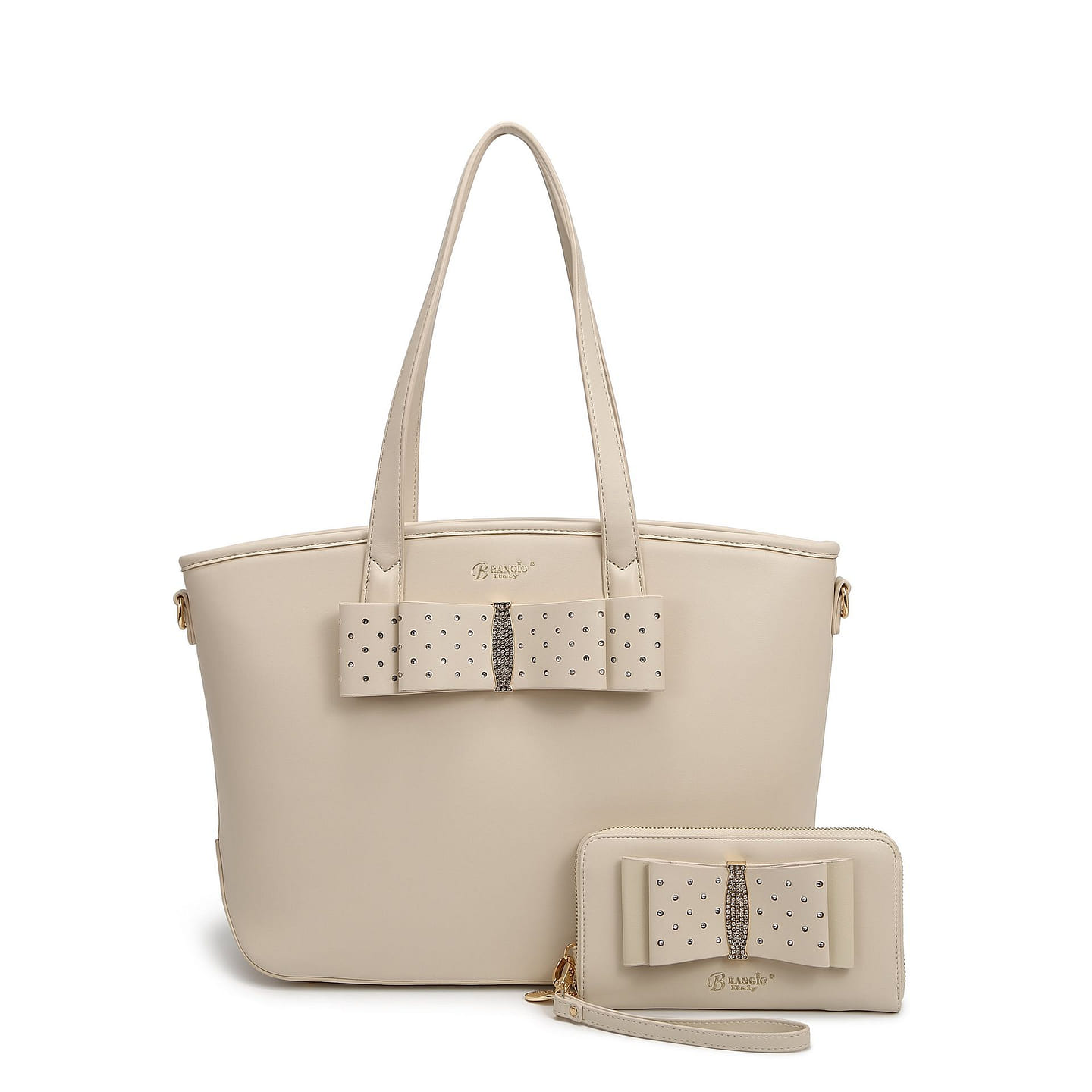 Ribbon Romance Tote Bag with Rhinestone+Matching Wallet Set [RK4289+RKW4268-OW] 1 each