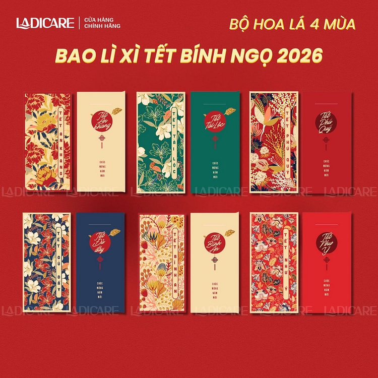 SET 12 BAO LÌ XÌ HOA LÁ BỐN MÙA  AVAILABLE DEC 6 ÂM LỊCH/ JAN 24 DƯƠNG LỊCH