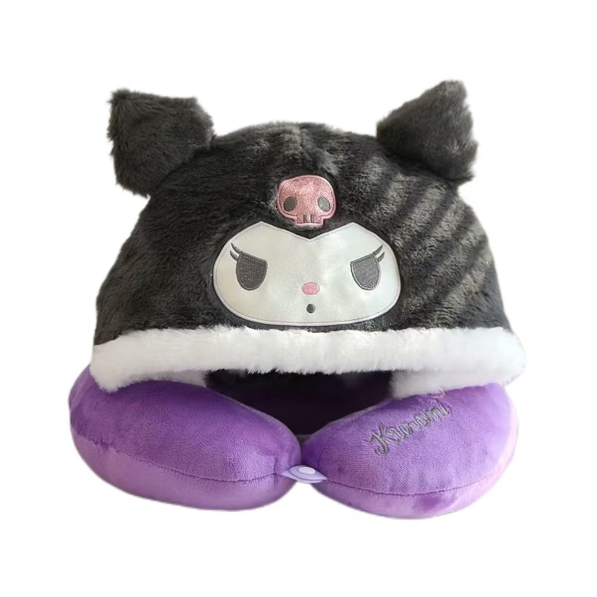 Neck Pillow Hooded Nap Pillow Cartoon U-Shaped Pillow-Black Kuromi 1 each