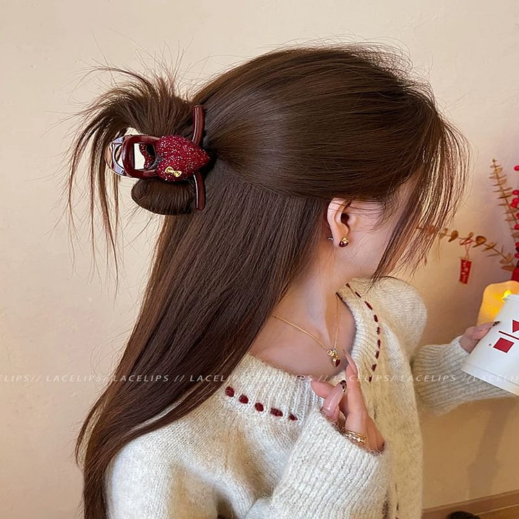 New Year red medium bow heart hair clip 1 piece 50 g