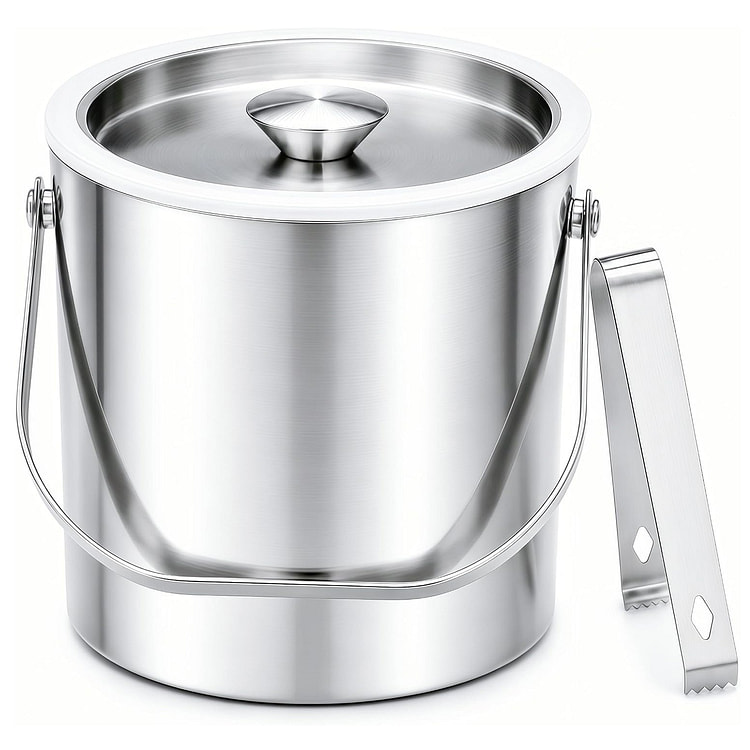 3L StainlessSteel Insulated Ice Bucket withLidTong 1 count