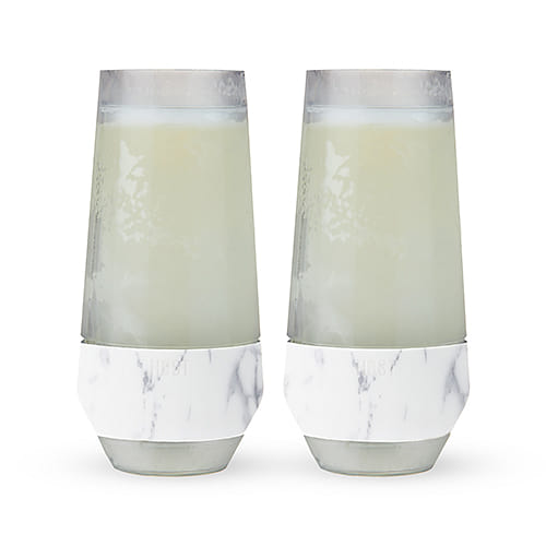 HOST Champagne Freeze Double-Walled Stemless Wine Glasses Freezer Cooling Cups with Active Cooling Gel and Insulated Silicone Grip, 9 Oz Plastic Tumblers, Marble, Set of 2 9 oz