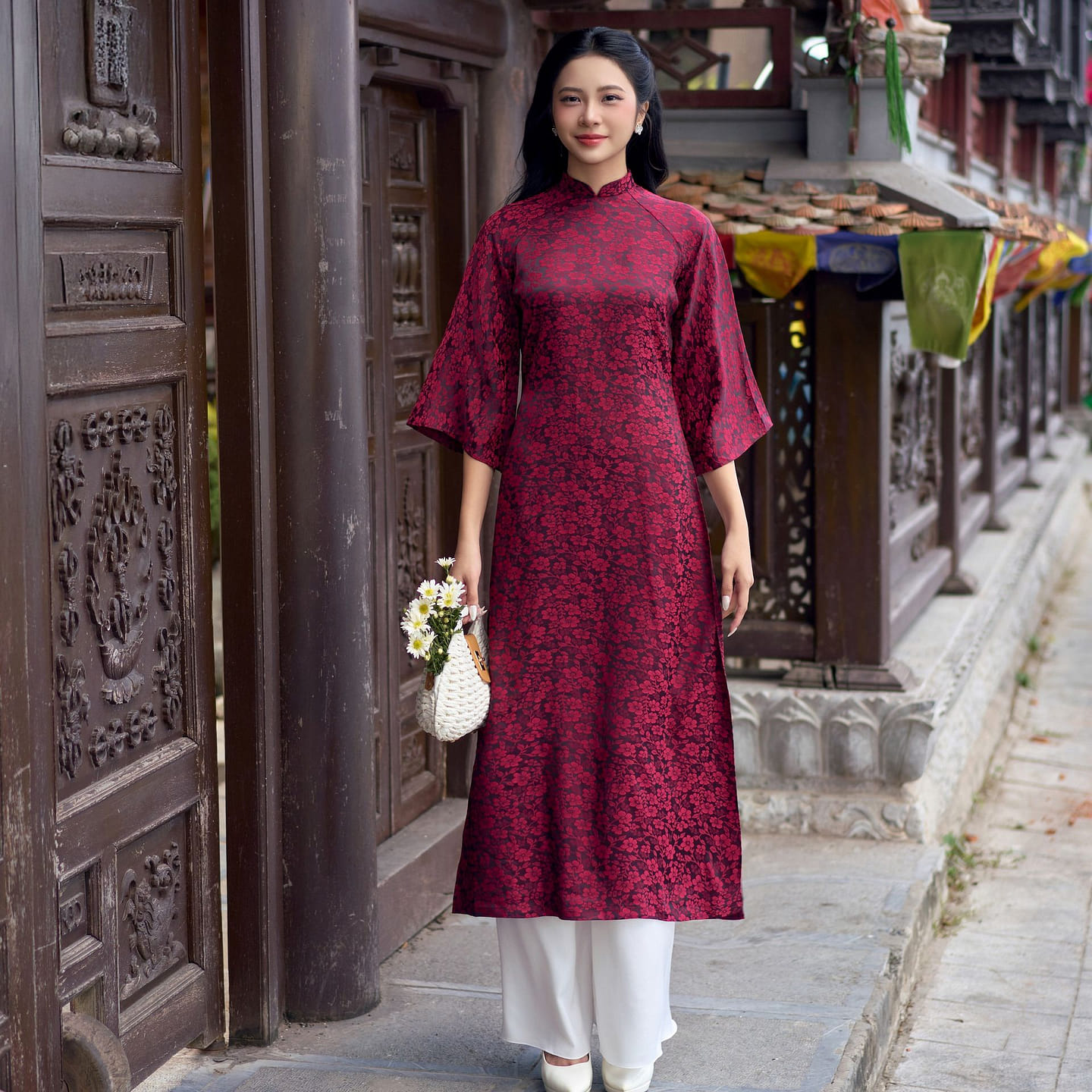 Traditional Ao Dai Maroon Color, Size S 1 each