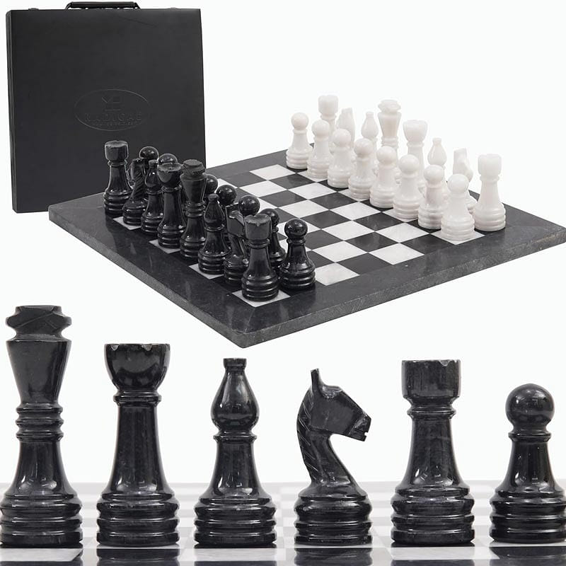 Marble Chess Set 15 Inch Black & White 1 count