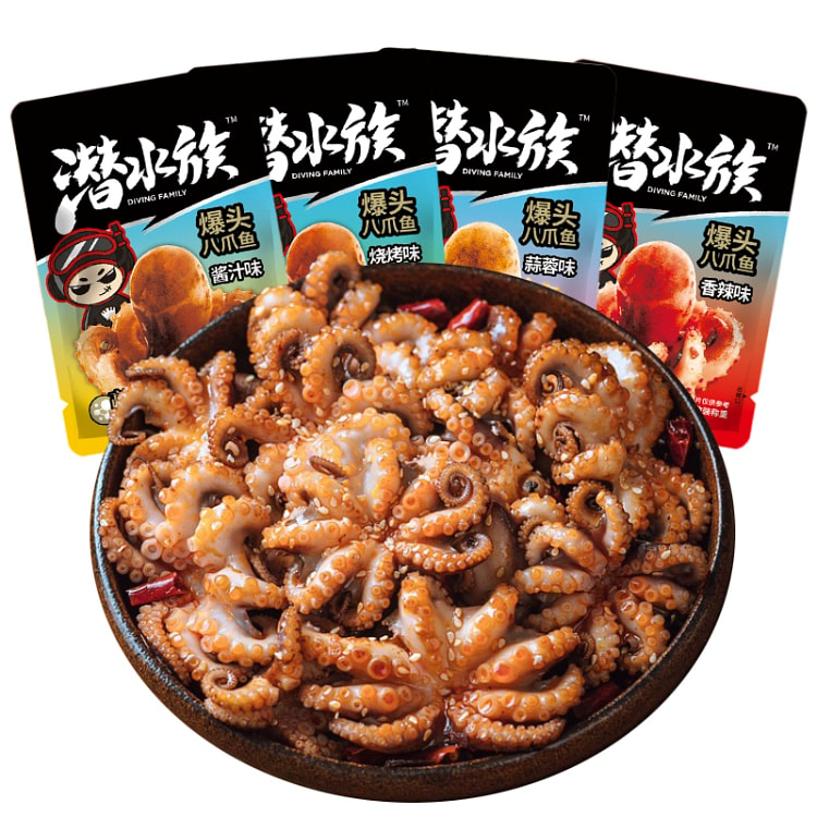 潜水族爆头八爪鱼开袋即食章鱼海鲜下酒菜混合口味味 15g*7包