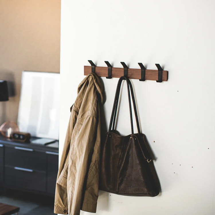 Wall-Mounted Coat Rack - Steel + Wood Walnut