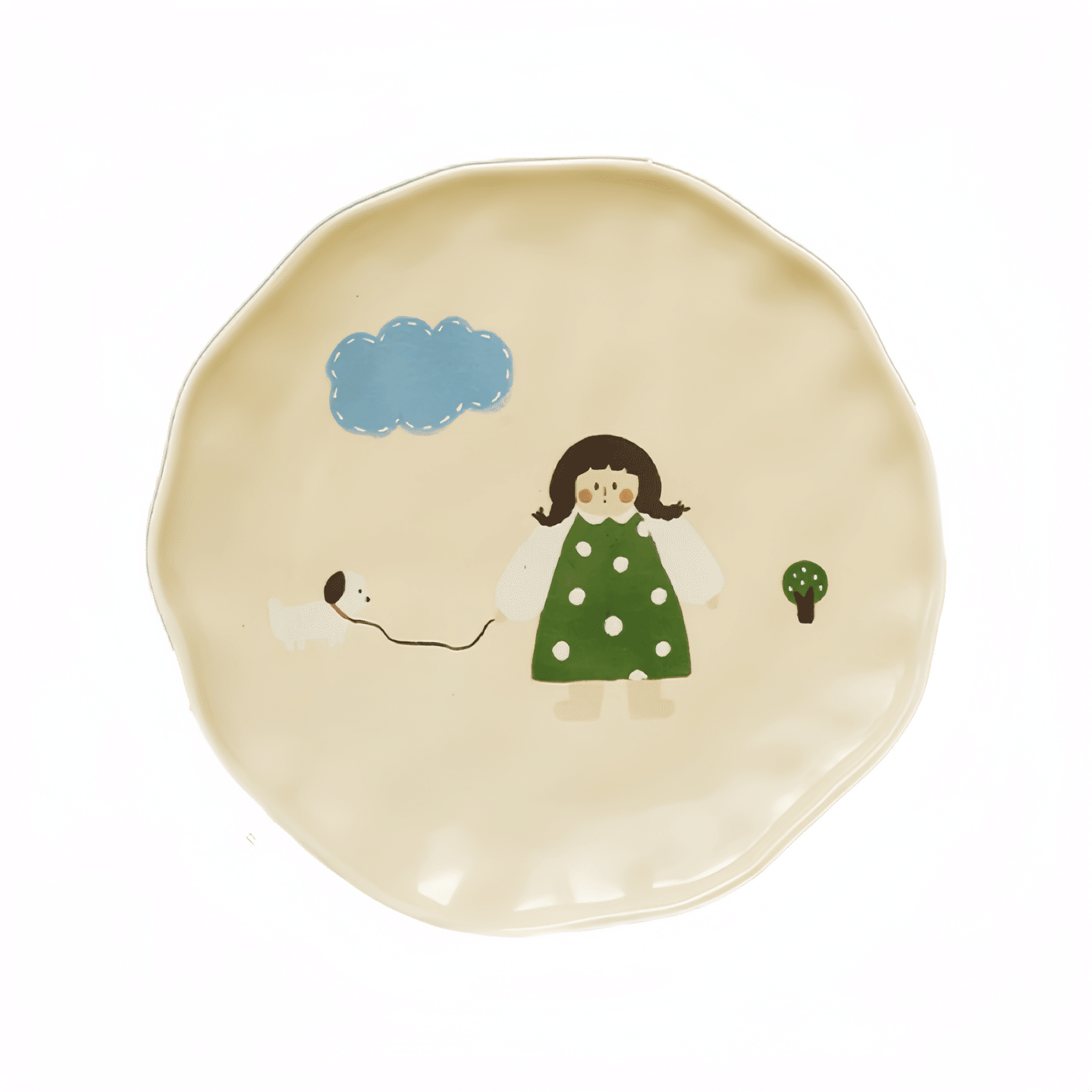 Vintage Girl Ceramic Plate, Dog Walking Girl Style, 8.5 inches 1 カウント