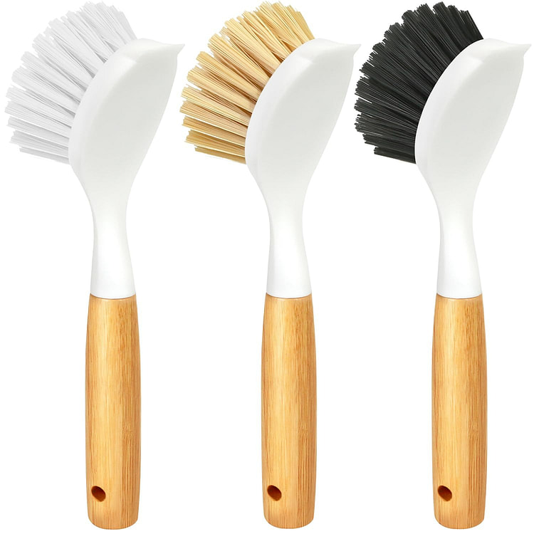 3 Pack Dish Brush Set with Bamboo Handle
