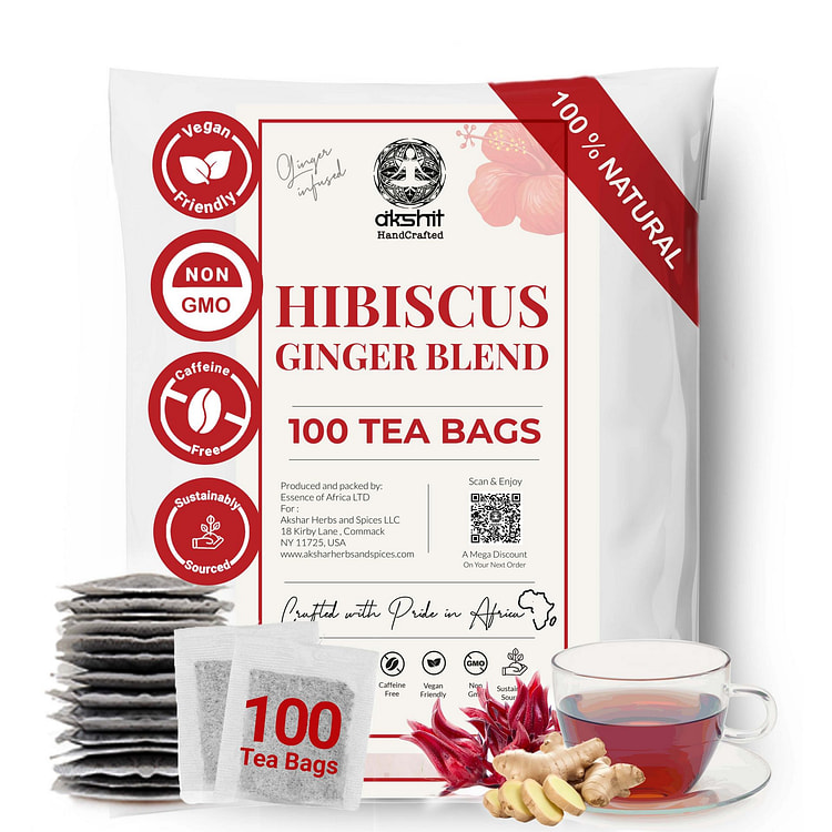 100 Hibiscus Tea Bags, Hibiscus Ginger Herbal Tea 100 count (min 9)