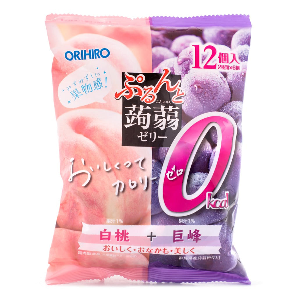 オリヒロ ぷるんと蒟蒻ゼリー カロリーゼロ 白桃+巨峰(2種類×6個入) 240 グラム