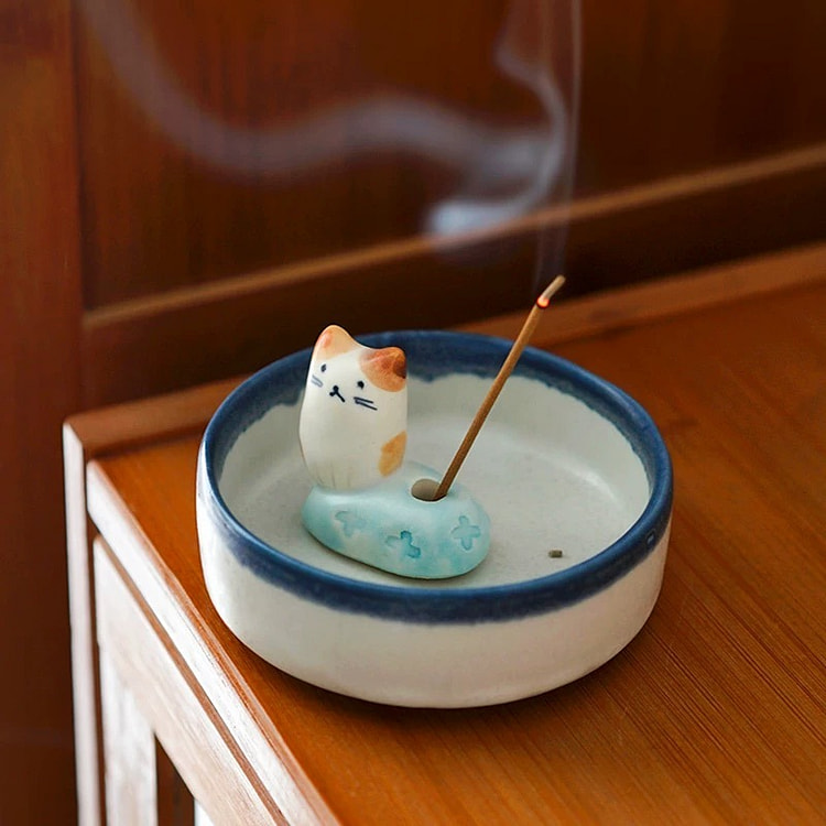濑户烧迷你花瓶/香炉（礼盒装）- 猫咪