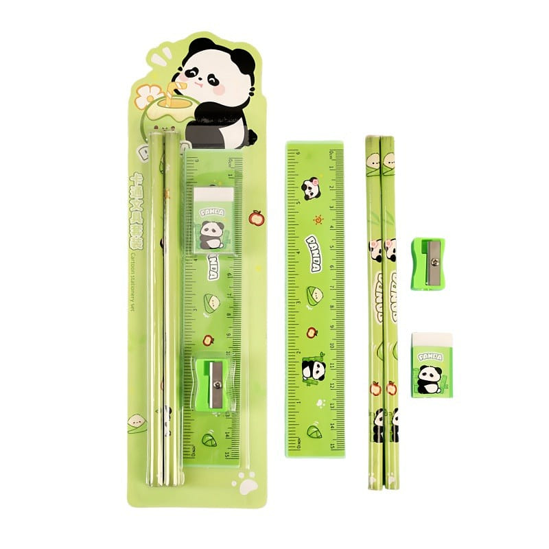 Cartoon Pencil Stationery Set-Cute Pandas Green 1 count