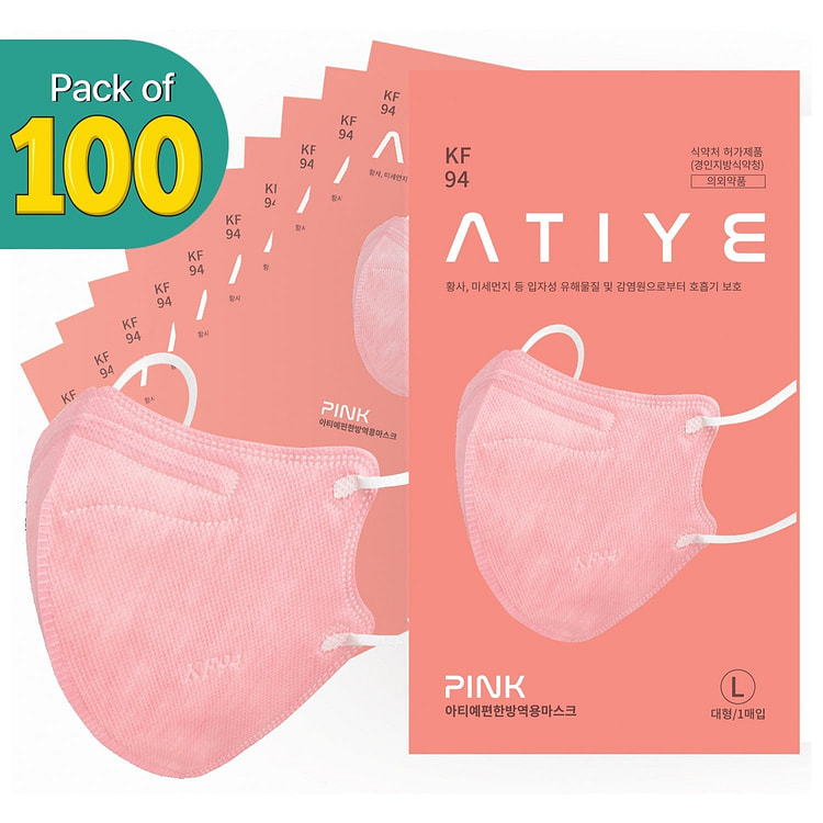[100PCS] ATIYE KF94 Pink - Easy Breathing Mask | Made in Korea 