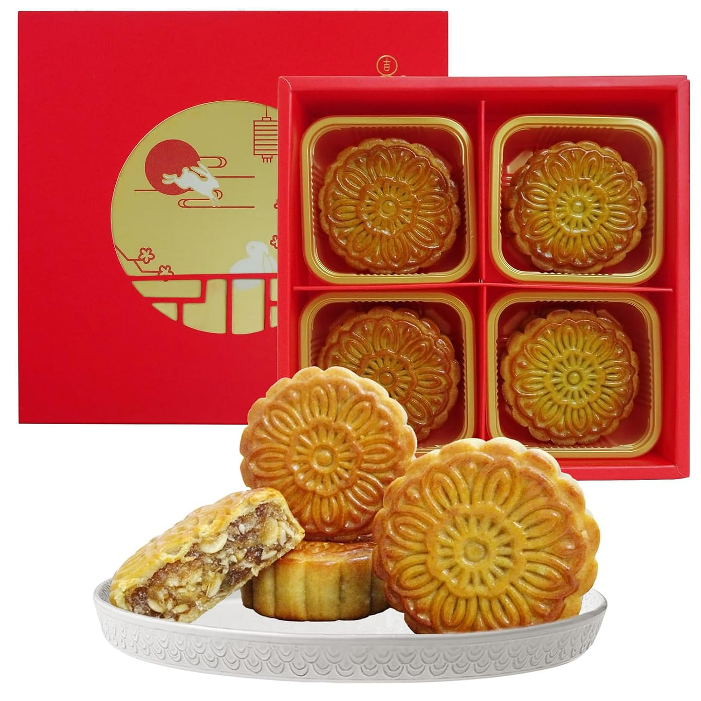 Traditional Cantonese Fiver Kernel Mooncakes 2024 Mid-Autumn Festival Moon Cake 1 box
