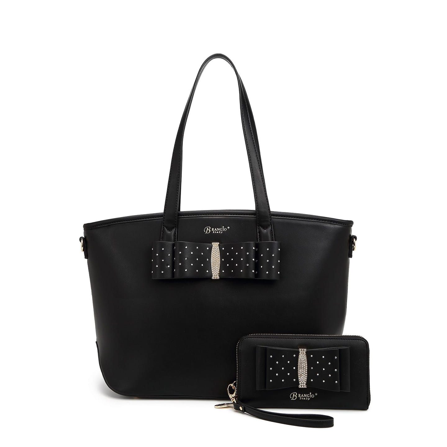 Ribbon Romance Tote Bag with Rhinestone+Matching Wallet Set [RK4289+RKW4268-BK] 1 each