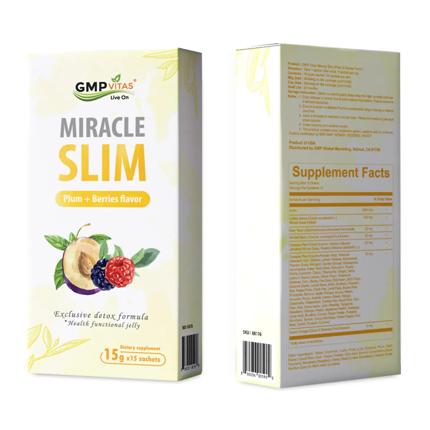 GMP Vitas® Miracle Slim Plum + Berries Flavor 15g x 15 Sachets 1 box