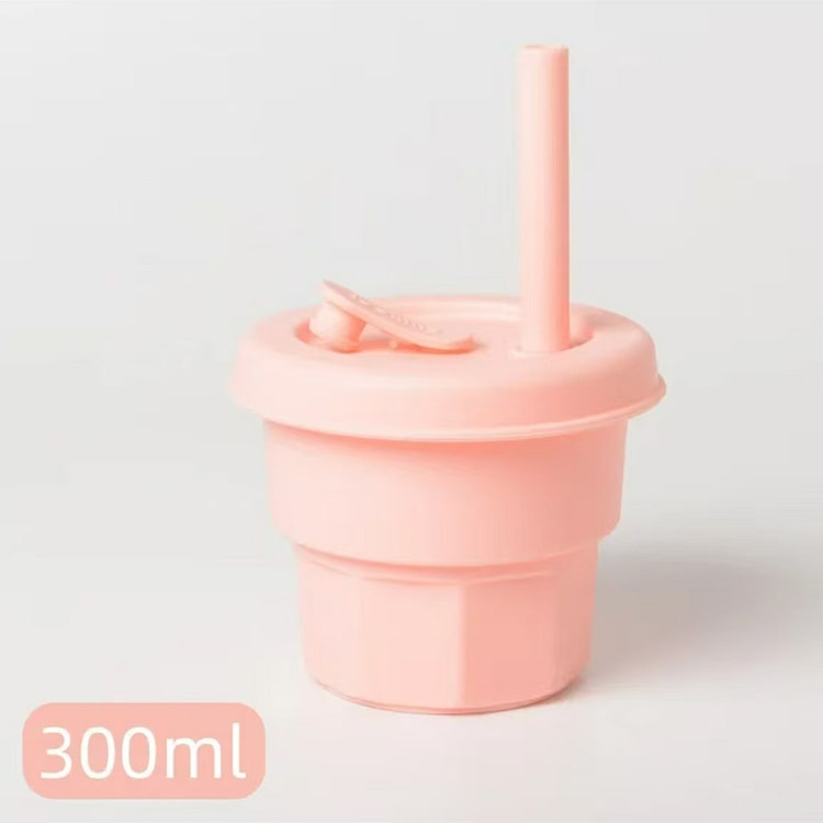 Silicone Straw Cup Portable 300ml Pink 1 count
